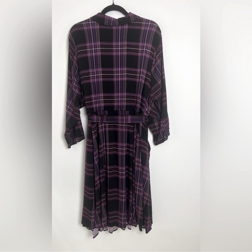 TORRID: Purple Plaid Mini Challis Button-Front Shirt Dress - Picture 3 of 10